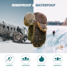 Fur Winter Trapper Hat,100% Rabbit Fur Aviator Ski Trapper Trooper Pilot Hat,Snow Eskimo Hat with Ear Flaps for Men & Women