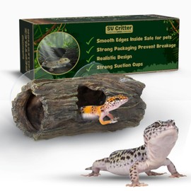 Crested Gecko Hide - Essential Crested Gecko Accessories for Tank - Reptile Hide Cave with Suction Cups - Unbreakable Realistic Tree Trunk Design - Safe Resin for Geckos, Lizards, Snakes