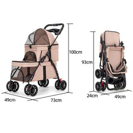 Double Pet Stroller for Dogs and Cats, One-Hand Foldable with Cup Holder