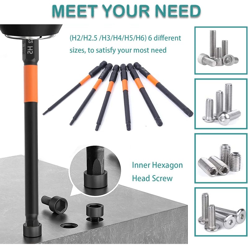 KEWAYO 6Pcs Impact Hex Head Allen Wrench Drill Bit Set,