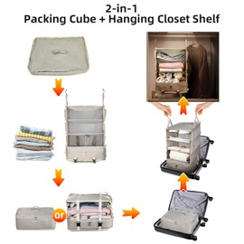 Bukere Hanging Packing Cube for Travel, Portable Shelves Organizer Bag for Luggage Suitcase, Travel Essentials, Compression Carry-On Closet Storage, X-Large Capacity