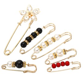 PATIKIL Decorative Pins for Clothing Fashion Safety Pins Simulation Pearl Safety Pins, 6 Pcs Faux Pearl Brooch Pins for Women Clothing Bag Sweater Shawl Dresses Decoration
