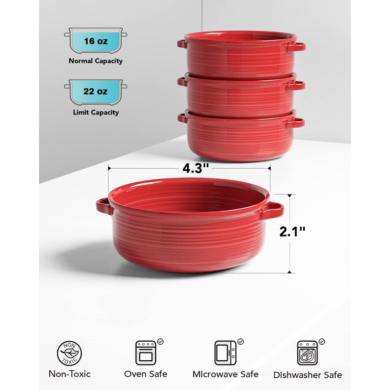 LE TAUCI Soup Bowls with Handles, Ceramic French Onion Soup