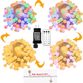 BAILONGJU Globe String Lights 65.6 Feet 150 LED,Plug in Fairy String Lights with Remote Timer Extendable, 11 Modes Indoor Outdoor Color Changing Lights for Wedding Bedroom Classroom Patio Garden