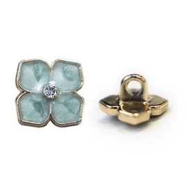 Rhinestone Flower Shaped Buttons with Feet [Light Green] Green Motif Button Decorative Button Flower Cute Set of 5 [0.45 inch (11.5 mm)] Sparkling Puffy Round B-720