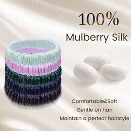 22 Momme 6PCS 100% Mulberry Silk Hair Ties Small Silk Scrunchies for Women Girls Curly Thick Thin Hair .Women's Black Cute Satin Sleepy Bulk Hair Tie Scrunchie Sleep Style 18