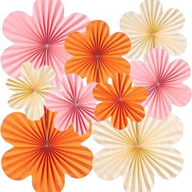 SINGOMON 9PCS Boho Paper Flowers Decoration Flower Wall Backdrops Floral Paper Fans Beige Orange Pastel Pink Paper Flower Paper Flower Backdrop for Baby Shower Decorations Daisy Birthday Decorations Fall Boho Party Decorations Paper Lanterns