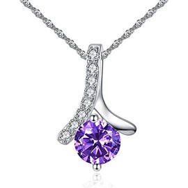 AVA Collections Pendant Necklace Jewellery for Womens, Pendant and Earrings, Crystal Rhinestones, Sterling Silver made for Loved ones (Purple -Silver-Bridesmaid)