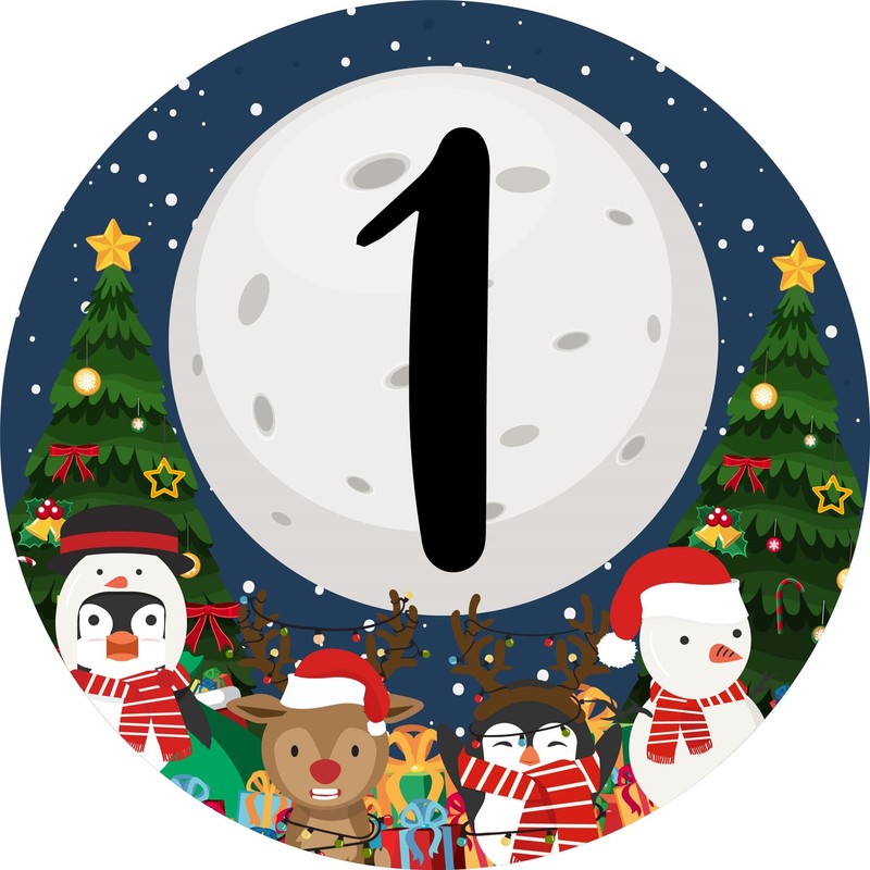 144 Christmas Countdown Advent Number Stickers 30mm Glossy Stickers