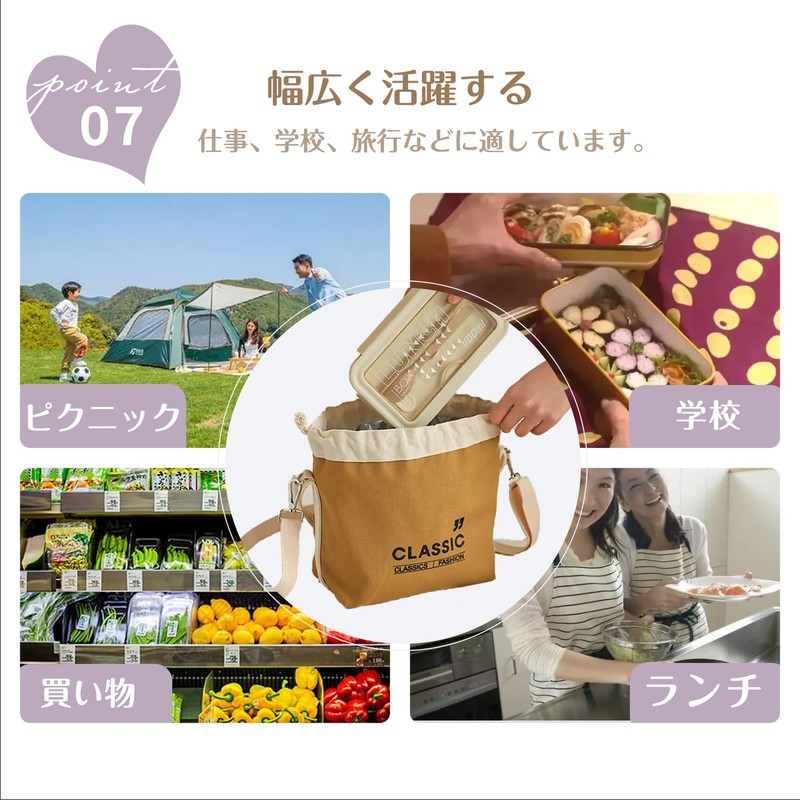 Pantress ランチバッグ 保冷保温 3WAY(手提げ/肩掛け/斜め掛け) お弁当袋 大容量 アルミ断熱仕様 キャンバス生地 巾着型 ビジネス