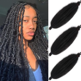 Leeven 24 Inch Pre-Separated Springy Afro Twist Hair 3 Packs Popping Spring Twist Hair for Marley Locs Twist Braiding Hair Black Pre-fluffed Afro Kinky Marley Hair Extensions /1B#