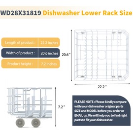 Allstare WD28X31819 WD28X10284 Dishwasher Lower Rack Replacement Parts for GE Dishwasher Parts Lower Dishrack Assembly with Wheels ADW1100N10WW GSD2100V55BB GE Dishwasher Bottom Rack