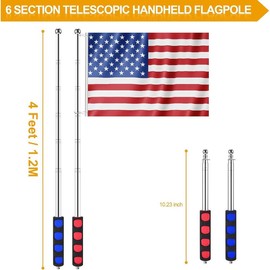 1.2M Telescopic Handheld Flagpoles with Clips, 4  Portable Stainless Steel Telescopic Banner Flag Pole - Tour Guide Flag Pole - Teaching Pointer Stick - 2 Pack (4 Ft, Red+Blue) - Color: 4 Ft, Red + Blue,2 Pack