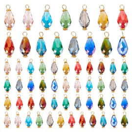 HOBBIESAY 72Pcs Glass Teardrops Charms 20mm Crystal Faceted Glass Charms Mixed Color Transparent Drop Charms for DIY Jewellery Making Bracelets Necklace