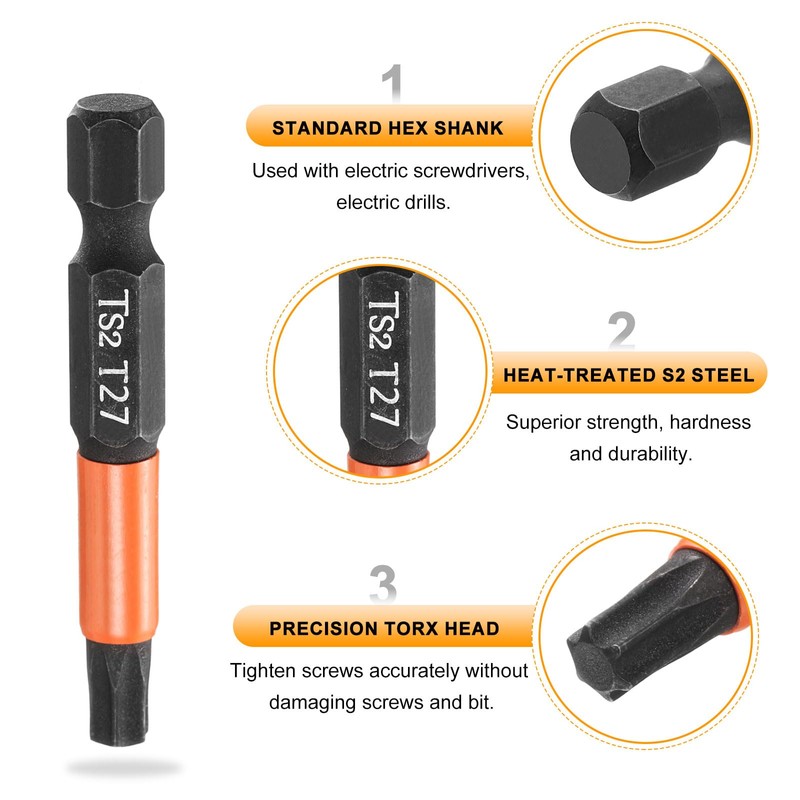 HARFINGTON 5pcs T27 Torx Head Screwdriver Bit 2" (50mm) Long