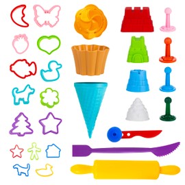 GenioKids Modelling Clay Accessories, Kneading Tool, Magic Sand - 30 Pieces Sand Toy Set, Beach Toy, Modelling Clay, Plasticine, Kinetic Sand Tool for Children, Girls and Boys