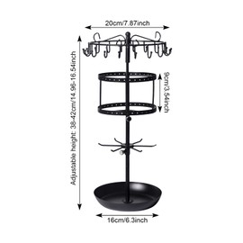 Naapesi 4 Tier Rotating Jewellery Stand, 24 Hooks Jewellery Tree & 36 Earring Holders, Metal Chain Holder for Earring, Necklace, Bracelet, Jewellery Holder, Chain Storage, H42 x W20 cm, Black