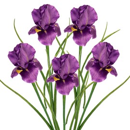 DILATATA Iris Flowers Artificial 5 Pcs Real Touch Long Stems Iris Flowers 23.6" Silk Iris Fake Flowers for Wedding Bridal Home Decor - Violet