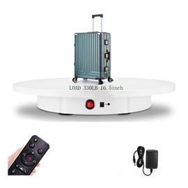 PUOSUO Motorized Rotating Display Stand, 16.5inch / 330Lbs Load,360 Degree Electric Rotating Turntable for Photography Products Display，Live Video Show,Remote Control Angle，Direction (White)
