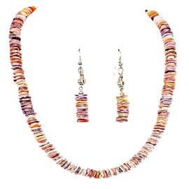Colorful Pecten Heishi Necklace and Earrings (Necklace and Earring Set)
