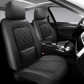 WENNFOUR Car Seat Covers Full Set,Luxury Leather Seat Covers for Cars,Universal Waterproof Interior Seat Covers, Automotive Car Seat Cover for Most Vehicles,Truck,SUV Black