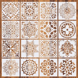 16 Mandala DIY Painting Stencils Drawing Reusable Dot Templates Floor Wall Décor (15 x15 cm)