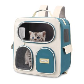 Breathable Cat Carrier Large Cat Backpack Carrier, Soft Pet Carrier for Large Cats and Small Dogs up to 22 Lbs, Multiple Pockets Collapsible Cat Carrier for Travel Hiking（Blue）