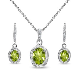 B. BRILLIANT Sterling Silver Peridot & Cubic Zirconia Oval Love Knot Leverback Earrings & Pendant Necklace Set