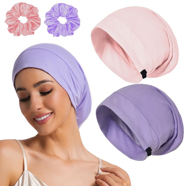 2PCS Sleep Cap Bonnet for Sleeping Black Women Men, Adjustable
