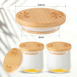 12 Pcs Yogurt Jar Lids Set Compatible with Oui Yogurt Jars Bamboo Wooden Lids Round Reusable Canning Covers with Silicone Sealing Rings for Kitchen Food Storage (Jar Not Included)