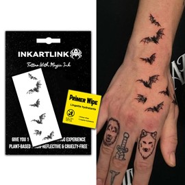 INKARTLINK Semi Permanent Tattoos, Temporary Tattoos, Adult Art Designs, Party Favors, Waterproof, Realistic, No Adhesive, Non-Reflective, Lasts 1-2 Weeks, Medium (Bat 1)