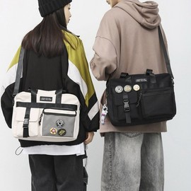 Unisex college student academy bag auxiliary bag crossbag messenger bag black 2ea