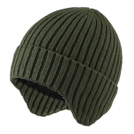 Magracy Toddlers Kids Earflaps Beanie Hat Fleece Lined Winter Knit Hat Ears Cover for Boys Girls Army Green S