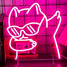 Cool Cat Neon Sign with Glasses, Dimmable USB LED Light for Wall Decor in Bedroom, Game Room, Man Cave & Pet Stores - Perfect Cat Room Decor