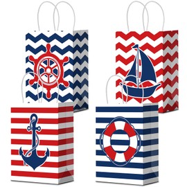 24 Bolsas de Papel para Fiesta Náutica Bolsa de Regalo Náutica con Asas Bolsa Náutica de Ancla Marina para Golosinas Dulces Caramelos Suministros para Fiesta de Cumpleaños Temática Náutica