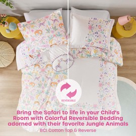 Urban Habitat Kids Twin Duvet Cover Set, Favorite Jungle Animals Fun Safari Adventures, BCI Cotton Comforter, All Sasons Bedding Reversible Duvet Cover, Sham & Pillow, Lulu, Twin Purple 3 Piece