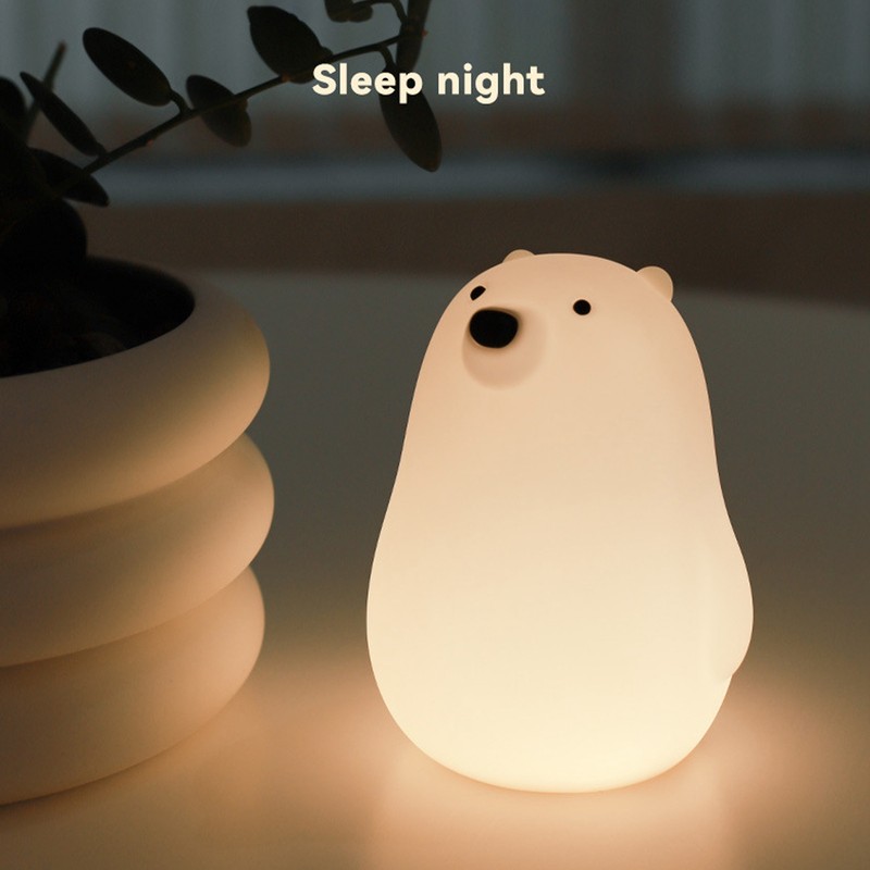 LED Night Light Cartoon White Bear Baby Pat Light USB