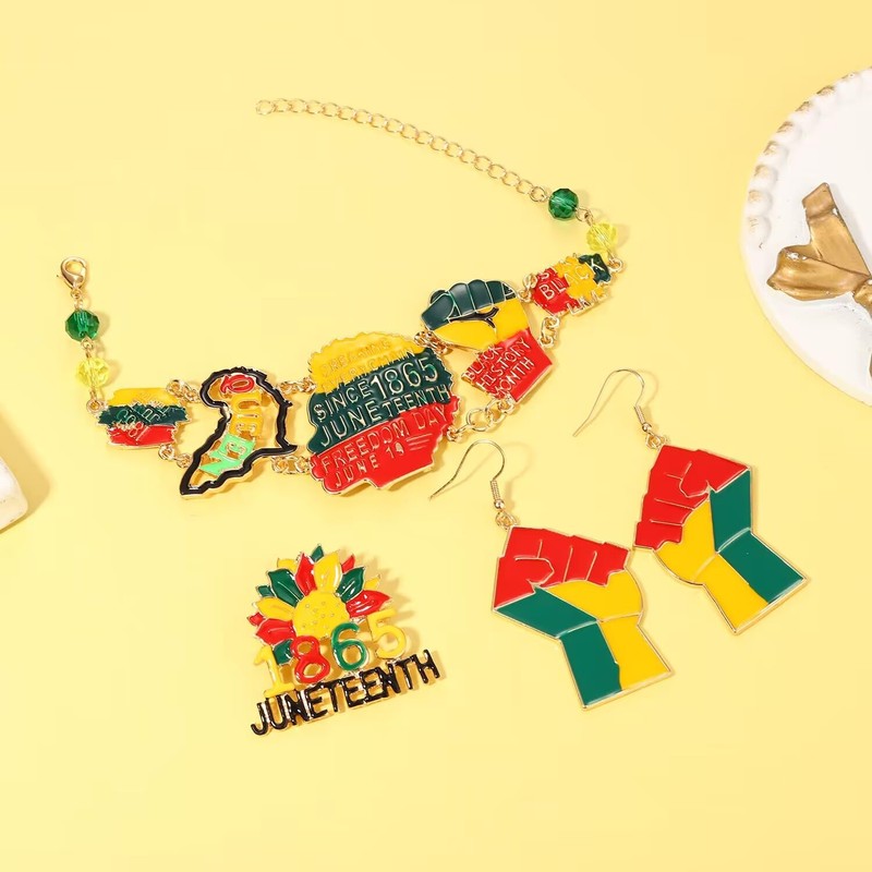 African Earrings Bracelet Brooch1865 Juneteenth Black History Month Sunflower Brooch