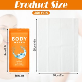 Treela 300 Pcs Large Body Wipes Individually Wrapped Bath Wipes for Adults Bathing No Rinse Shower Wipes Bulk Deodorant for Homeless Personal Cleansing Wipes for Travel Gym(Orange, 7.09" x 9.84")