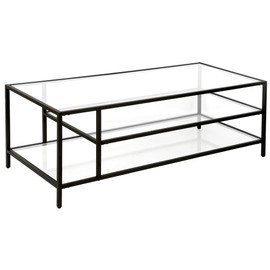 Henn&Hart 46" Wide Rectangular Coffee Table with Glass Top in Blackened Bronze, Modern coffee tables for living room, studio apartment essentials