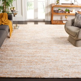SAFAVIEH Berber Shag Collection Area Rug - 9' x 12', Ivory & Light Gold, 1.2-inch Thick Ideal for High Traffic Areas in Living Room, Bedroom (BER563D)