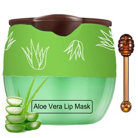 TIRDET 1 PCS Bee Lip Balm Honey Pot, Exfoliating Aloe Vera Bee Lip Balm Sleeping Lip Mask Overnight with Sticks, Honey Pot Lip Balm Prevention Dry Hydrating and Crack Lip Scrubs