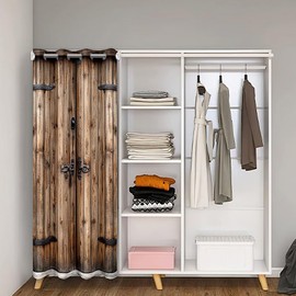 Feelyou Wood Barn Door Door Curtain for Doorway Privacy 42" x 80" Rustic Farm Country 30%-50% Room Darkening Blackout Farmhouse Room Divider Curtain Cover