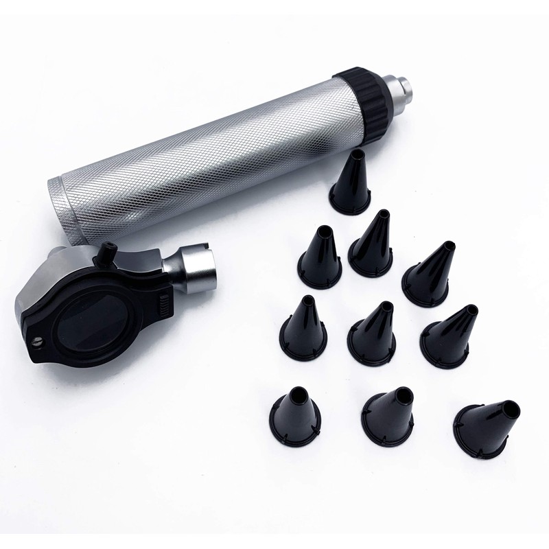 Compact Fiber Optic Otoscope with 10 Tips & Metal Body