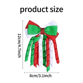 2 Pcs Christmas Hair Bow Clips, Curly Ribbon Hair Clip, Christmas Bows for Girls, Red Bow for Hair, Holiday Cheer Bows Accessories for Christmas Xmas Party Decor (Green, White, Red)