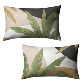 Kwlegh Spring Summer Green Tropical Lumbar Pillow Covers 12x20 Set of 2 Palm Leaf Throw Pillow Covers Brown and White Black Decorative Pillowcase Modern Home Decor for Bed Sofa