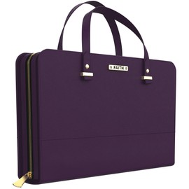 DEHITE Bible Bags for Women - Violet Leather Bible Carrying Case Large Size - Tote Bag - Case Size 8 x 7.3 x 2.2 IN - Pen Slots - Zippered Pocket - Premium PU Leather - Christian Gifts
