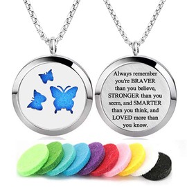 Aromatherapy Essential Oil Diffuser Necklace Stainless Steel lnspirational Locket Pendant（Butterfly）