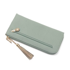 Blampom bp-1059 Women's Genuine Leather Long Wallet, Stylish, Anti-Skimming, Cowhide Leather, Skimming, Thin, L-Shaped Zipper, blue