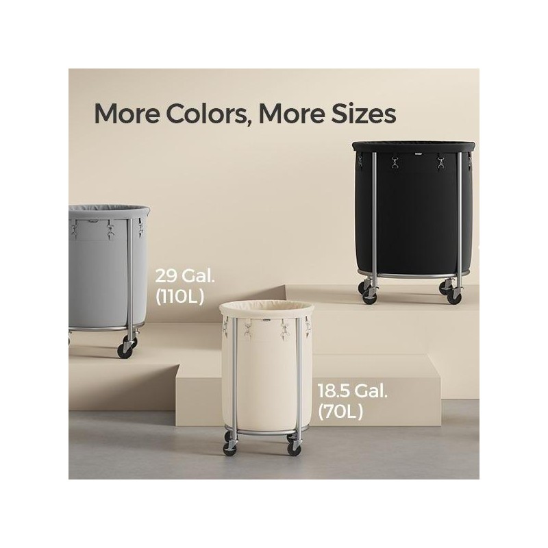 SONGMICS HOME Laundry Basket with Wheels, Rolling Laundry Hamper, Round